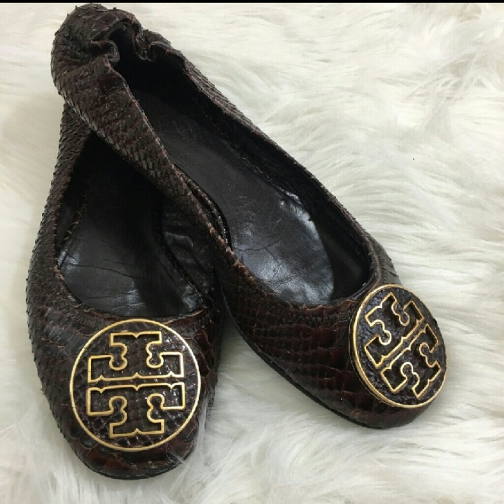 Tory Burch Reva Snakeskin Brown Flat